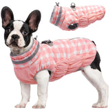 FUAMEY Dog Coat for Small Dogs,Waterproof Dog Winter Jacket with Harness Built in Puppy Cold Weather Coats Reflective Pet Vest with Zipper Warm Fleece Dogs Snowsuit Windproof Pink Plaid S
