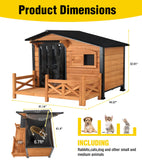 Aivituvin Heated Dog House Outdoor with Heating Blanket, Insulated Dog Kennel Waterproof with All-Around Iron Frame, Sliding Window, PVC Curtain - Natural