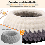 BUMUBI Handwoven Soft Cat Cave Bed, Indoor Cat Beds with Washable Round Nest, Kitten House & Cat Furniture, White & Gray