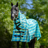 Jeffers Romper Stomper Durable Mesh Fly Sheet for Horses with Detachable Neck, 81" – Heavy Duty Breathable Textilene Mesh Horse Sheet, UV & Insect Protection, Summer Turnout Rug - Turquoise & Lime