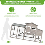PetsCosset 136" Chicken Coop with Wheels, Backyard Wooden Hen House Outdoor for 1-6 Chickens, 2 Story Poultry Cage Chicken Coop and Run, Nesting Box, Pull Out Trays, Set of Two, (Grey)
