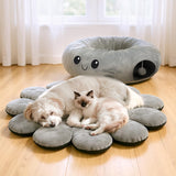 VIEFIN Cat Tunnel Bed for Indoor Cats, Peekaboo Cat Cave Bed with 20 Pcs Cat Toys, Soft Cat Donut Tunnel for Kitten Large Cats, Grey Octopus