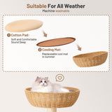 BUMUBI Modern Rattan Cat Tree House Condo Tall Heavy Duty Cat Climbing Tower with Scratching Post,Basket,Bed,and Stand for Indoor Large Adult Cat