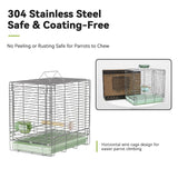 YOOSO WING Bird Carrier Travel Cage - 304 Stainless Steel Portable Folding Bird Travel Cage with Parrot Feeder Cups & Standing Perch for Smaller Birds Conures Lovebird Cockatiel Parakeets (Green)
