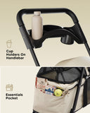 GTPLAYER Foldable Pet Stroller for Small Dogs and Cats, Holds Up to 33 lb, 4-Wheel Stroller with 2 Safety Tethers, Breathable Mesh, Lockable Front Wheels, Cup Holder/Tray & Storage Pocket, Beige