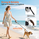 LULUPET 16Ft Retractable Dog Leash with LED Light, Heavy Duty Dog Leash for Small, Medium & Large Dogs Up to 66lbs, 360° Tangle-Free, Dispenser and Poop Bags