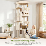 Globlazer Extra Tall Large Cat Tree, 84in Multi-Level Cat Climbing Tower for Indoor Cats Large Adult, Widened Condo with Scratch Board, 7 Scratching Posts, Padded Perch, Metal Basket, S84E, Beige