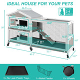 ketive 2-Tier Rabbit Hutch with Wheels, Indoor & Outdoor Small Animal Cage with Deep Pull-Out Tray, Anti-Chew Frame, Habitat for Bunny, Guinea Pig, Chinchilla (60" L x 19" W x 35" H)