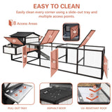 PetsCosset Extra Large Chicken Coop 116" L Wooden Poultry Cage with Run Hen House Outdoor Indoor Chicken Houses for 4-6 Chickens 4 Nesting Boxes, 4 Perches, Tray, Combinable, Gift for Chicken Lovers