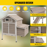 PetsCosset 32" Chicken Coop Wooden Hen House for 1-3 Chickens,Outdoor Poultry Cage with Pull Out Tray,Garden Backyard Chicken Coops Cages with Nesting Box，Chicken Houses Hen Cage with Ramp Run,Grey