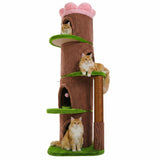 MUTTROS Forest Cat Tree Tower with 4 Condos, 68.5" Tall Cat Tower with Flower Top Bed & Thick Scratching Post (φ3.8in) – Large Heavy Duty Tree that Looks Like a Tree for Indoor & Multi-Cat Households