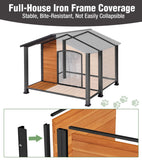 MEDEHOO Extra Large Heated Dog House Outdoor Dog House Insulated for Winter with Heating Pad Full Iron Frame Asphalt Roof for Backyard Garden