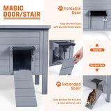 BRIOPAWS Dual Insulated Outdoor Cat House | Weatherproof | Feral Cat Shelter for Winter | Escape Door | Foldable Ramp | Large Wooden Pet Houses for Multiple Cats | Grey