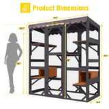 Wooden Catio Outdoor Cat Enclosure — Large Walk-in Kitty Condo with 7 Climbing Platforms, 2 Napping Houses, Expandable Window Panel & Weatherproof Asphalt Roof (Black, Large)