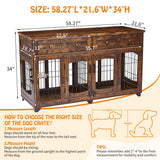 Dog Crate Furniture with 5 Doors, 58" Wooden Dog Kennel End Table with Large Capacity Drawers, Dog House with Openable Divider for Small/Medium/Large Dog,Dog Cage,Side End Table (Rustic Brown)