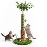 40'' Tall Cat Scratching Post Indoor for Large Cats, 3.5" Thick Natural Sisal Rope Cat Scratcher, Sturdy Indoor Cat Scratching Posts with Interactive Play Balls for Adult Cats Kittens