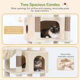 Globlazer Heavy Duty Cat Tree, 74in Sturdy Cat Tower for Large Cats Adult, Big Cat Tree with 7 Sisal Scratching Posts, 2 Padded Condos, 2 Dual-Ear Hanging Baskets, Enlarged Top Perch, S74, Beige