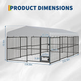 10 x 20 FT Large Outdoor Dog Kennel, Heavy Duty Outside Dog Kennel with Waterproof Cover Roof, Galvanized Metal Frame, Secure Lock, and Included Bowls for Backyard, Park, or Garden