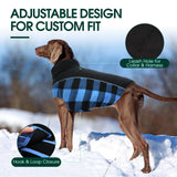 Kuoser Dog Winter Coat, Reversible Waterproof Dog Jacket with Leash Hole, Warm Dogs Fleece Vest Adjustable Doggy Cold Weather Clothes Plaid Christmas Outfit Pet Apparel for Extra Large Dogs, Blue 3XL
