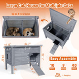 BRIOPAWS Dual Insulated Outdoor Cat House | Weatherproof | Feral Cat Shelter for Winter | Escape Door | Foldable Ramp | Large Wooden Pet Houses for Multiple Cats | Grey