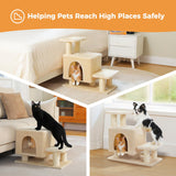UYMI 3-in-1 Dog Stairs & Cat Scratching Post with Condo, Pet Steps for High Beds, Sofa, Couch, Tall Cat Tower, High-Strength Boards for Indoor Small Cats Kittens Dogs Climbing Playing, 3 Steps-Beige