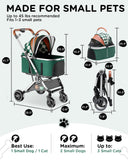 GTPLAYER Pet Stroller for Dogs & Cats, 3-in-1 Foldable Pet Strollers with Detachable Carrier, 360° Swivel Front Wheels & Rear Brakes, Up to 45 lbs, Green