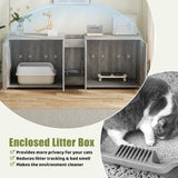 GAOMON Litter Box Enclosure with Double Cage, Cat House,Hidden Litter Box Enclosure Furniture for 2 Cats, Wooden Enclosed Cat Litter Box Furniture,55”L x 17.7”W x 22.5”H, Grey