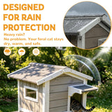 Weatherproof Outdoor Cat House, Cat Shelter with Feeding Station