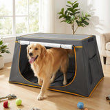 BUMUBI 43 Inch Collapsible Travel Dog Crate for Medium Large Dogs, Portable Travel Kennel with Storage Pocket, Mesh Windows for Indoor & Outdoor Travel, 43.3” L x 24 ”W x 16.14 ”H, Dark Grey