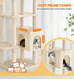 Made4Pets Tall Cat Tree, 71 Inches Cat Tree Tower for Indoor Cats Large Adult, Plush Multi-Level Cat Tower with 5 Scratching Posts, 2 Hammock, Condo and Perch, Big Cat House Indoor, Beige
