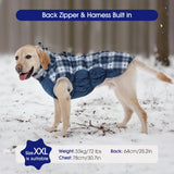 FUAMEY Dog Coat for Small Dogs,Waterproof Dog Winter Jacket with Harness Built in Puppy Cold Weather Coats Reflective Pet Vest with Zipper Warm Fleece Dogs Snowsuit Windproof Blue Plaid XS