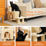 UYMI 3-in-1 Dog Stairs & Cat Scratching Post with Condo, Pet Steps for High Beds, Sofa, Couch, Tall Cat Tower, High-Strength Boards for Indoor Small Cats Kittens Dogs Climbing Playing, 3 Steps-Beige
