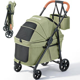 JOYCOW Foldable Pet Stroller Small Dogs Cats Up to 70 lb All-Terrain, Green