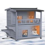 PETIMBER 2-Story Insulated Outdoor Cat House with Heated Pad, Insulated Liner, Escape Door, Winter Weatherproof Outdoor Heated Feral Cat Shelter, Wooden Cat House for Multiple Cats, Grey
