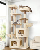 Globlazer 74In Sturdy Cat Tree for Large Cats, Heavy Duty Multi-Level Tall Cat Tree Tower for Multiple Indoor Adult Cats with Scratching Posts, 2 Cat Condos, 2 Top Perches, S74E, Beige