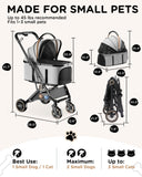 GTPLAYER Pet Stroller for Small Dogs & Cats, 3-in-1 Foldable Pet Stroller with Detachable Carrier, 360° Swivel Front Wheels & Rear Brakes, Up to 45 lbs, Grey