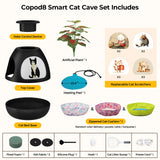 COZIWOW Copod8 Space Capsule Cat Bed with Smart Ozone Deodorization, All-Season Heated Mat, Original Replaceable Cat Scratcher, Convertible Planter Design (Black)