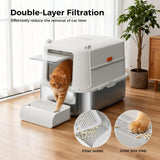 GTPLAYER XL Enclosed Stainless Steel Cat Litter Box with Lid, High-Sided 304 Metal Covered Litter Pan for Large Cats, Leak-Proof Non-Stick Design with Scoop, Step & Mat, Silver Gray