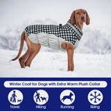 FUAMEY Dog Coat for Medium Dogs,Waterproof Dog Winter Jacket with Harness Built in Puppy Cold Weather Coats Reflective Pet Vest with Zipper Warm Fleece Dogs Snowsuit Windproof Checkerboard M