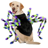 GUDELAK Dog Halloween Costumes, Furry Dog Spider Costume with 64 LED, Giant Spider Halloween Costume for Medium Large Dogs, Funny Dogs Costumes for Cat Pet Halloween Party Cosplay (Green)