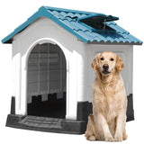 DWVO 41.3'' Plastic Foldable Dog House for Small, Medium, and Large Dogs, Waterproof Folding Pet House with Adjustable Top Window and Elevated Base (41.3''L x 34.6''W x 39''H)