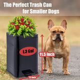 Metal Dog Poop Trash Can Outside - Small Outdoor Garbage Can with Pedal - Stainless Steel Dog Waste Container with Lid - Decorative Trash Bin (Faux Plant) - Hidden Trash Bucket - Black & Flower
