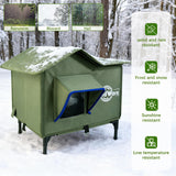 TENDWARE Outdoor Cat House Heated Cat House for Outside with Elevated Base Cat-Attracting Eave Design Feral Stray Shelter Weatherproof in Winter Garage Yard Porch Size M