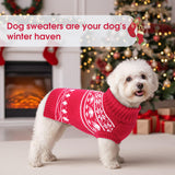 SAWMONG Dog Christmas Sweater, Cable Knit Christmas Pet Sweater, Snowflake Pattern Thick Warm Winter Dog Sweaters, Pet Sweaters for Small Medium Large Dogs(Red, L)