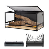 REPTI ZOO Collapsible 120 Gallon Reptile Tank, Tempered Glass Large Reptile Terrarium 48"x24"x24", Black PVC Back, Front & Top Ventilation & Anti Escape Lid, Easy Folding