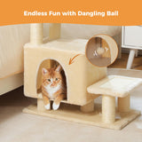 UYMI 3-in-1 Dog Stairs & Cat Scratching Post with Condo, Pet Steps for High Beds, Sofa, Couch, Tall Cat Tower, High-Strength Boards for Indoor Small Cats Kittens Dogs Climbing Playing, 3 Steps-Beige