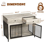 LEMBERI 44 Inch Large Dog Crate Furniture with 2 Storage Drawers, Wooden Dog Kennel Furniture as End Table, Decorative Pet Cage Dog House Indoor for Dogs, New Grey