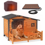 Aivituvin Heated Dog House Outdoor with Heating Blanket, Insulated Dog Kennel Waterproof with All-Around Iron Frame, Sliding Window, PVC Curtain - Natural