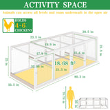 Large Chicken Coop Outdoor with Run, Hen House with Nesting Boxes, Rabbit Hutch Poultry Bunny Cage for 2-4 Chickens with Perches, Removable Tray (Extension Run 80.3" L x 33.5" W x 25" H)