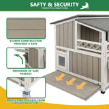 Weatherproof Outdoor Cat House with Large Balcony, 2-Story Feral Shelter